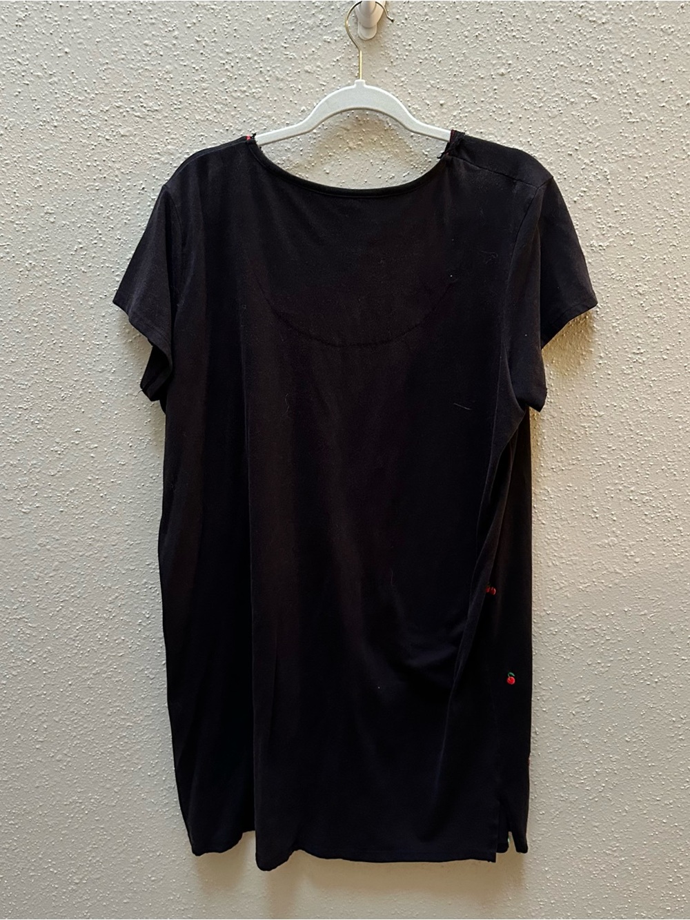 Vintage Y2K Cherry Embroidery Oversized Sleepshirt Nightgown Black Red Bow L/XL - Picture 4 of 7